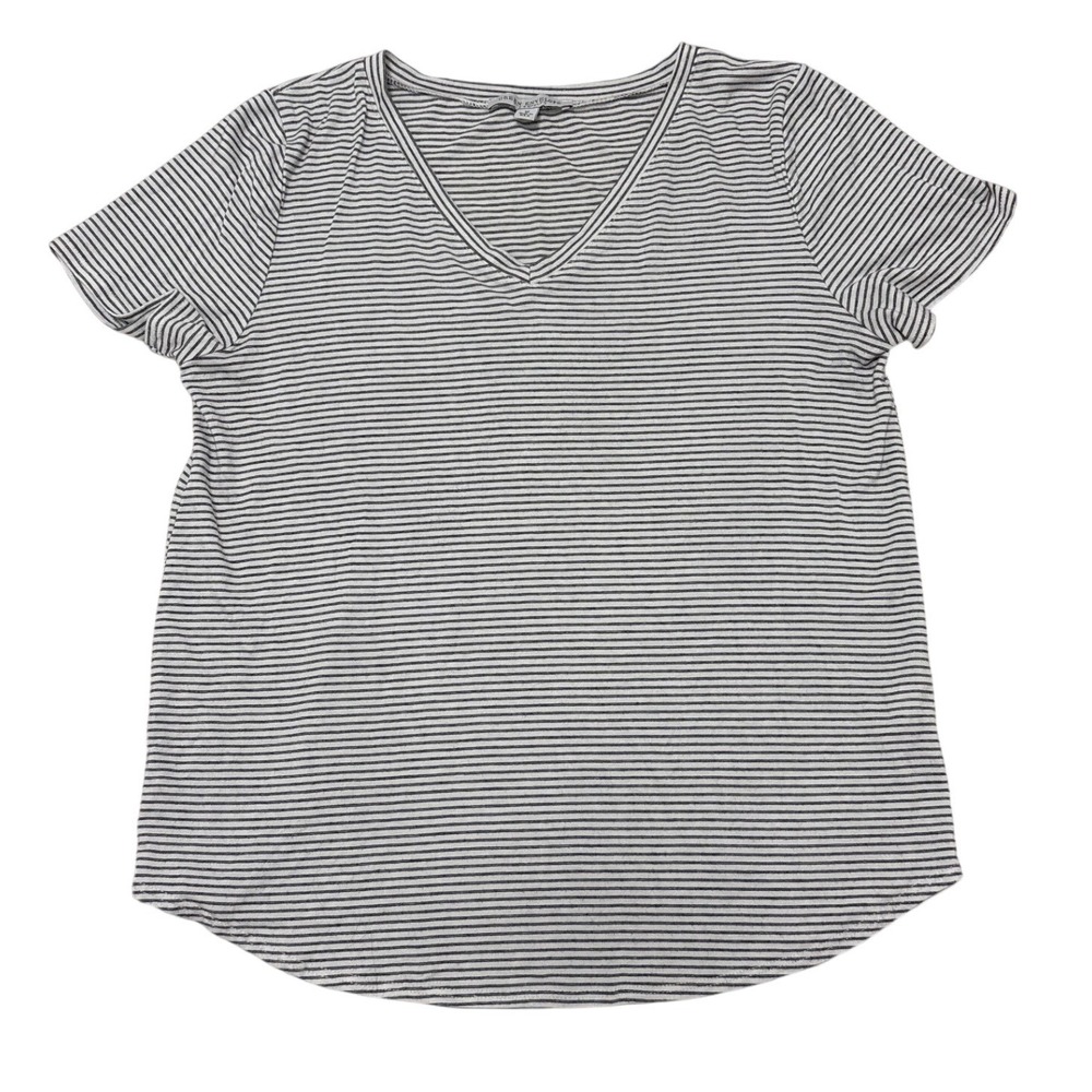 Green Envelope Los Angeles Womens Striped V-Neck T-Shirt Black White Size M